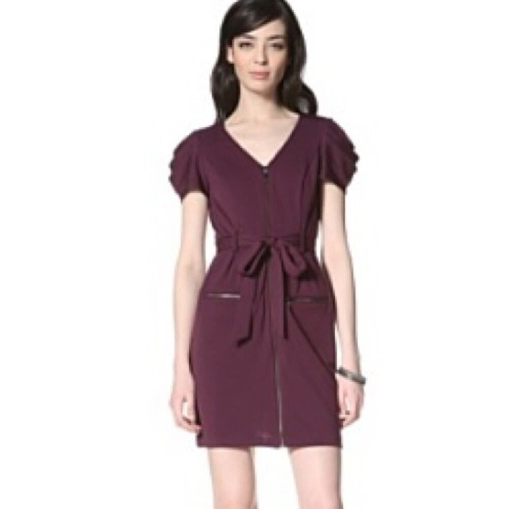 Jessica Simpson zip front belted purple mini dress sz 6